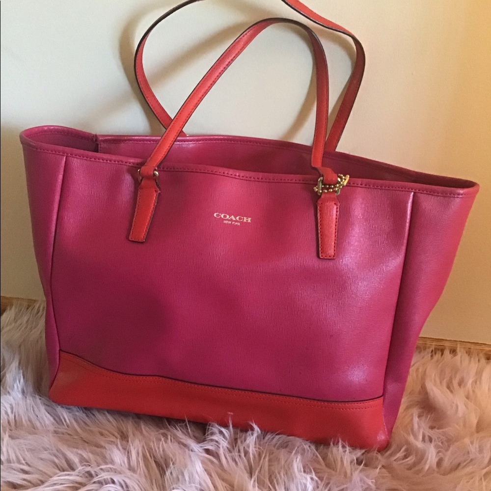 Coach City Hot Pink & Red Tote - Picture 1 of 6